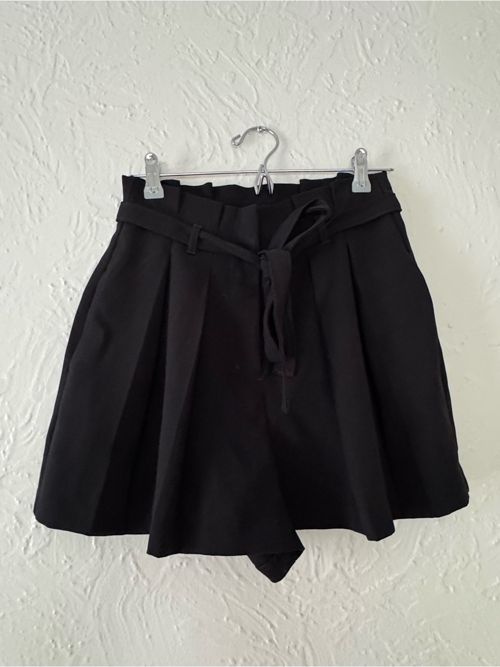 Express Black Paperbag Waist Skort with Tie Belt